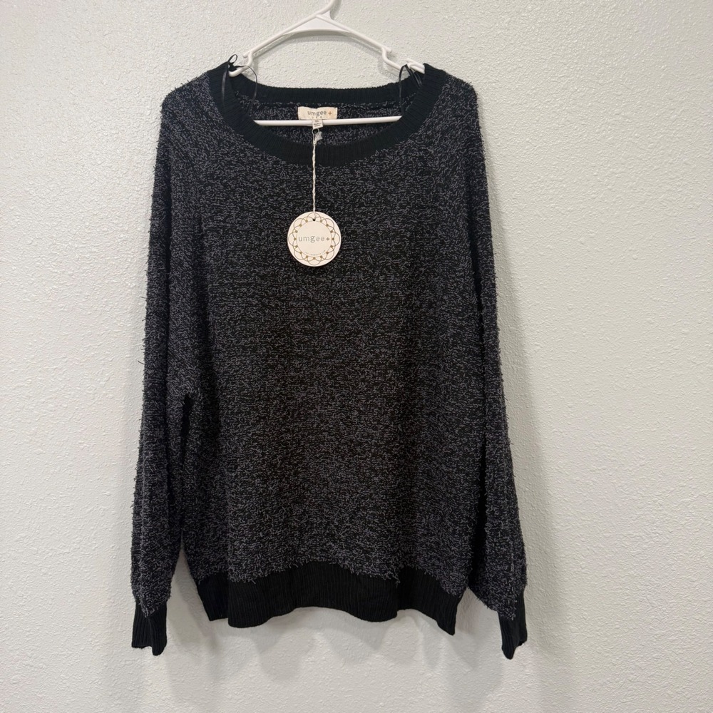 Umgee Plus Womens Popcorn Knit Sweater Charcoal Black Marled WA5818 1XL NWT